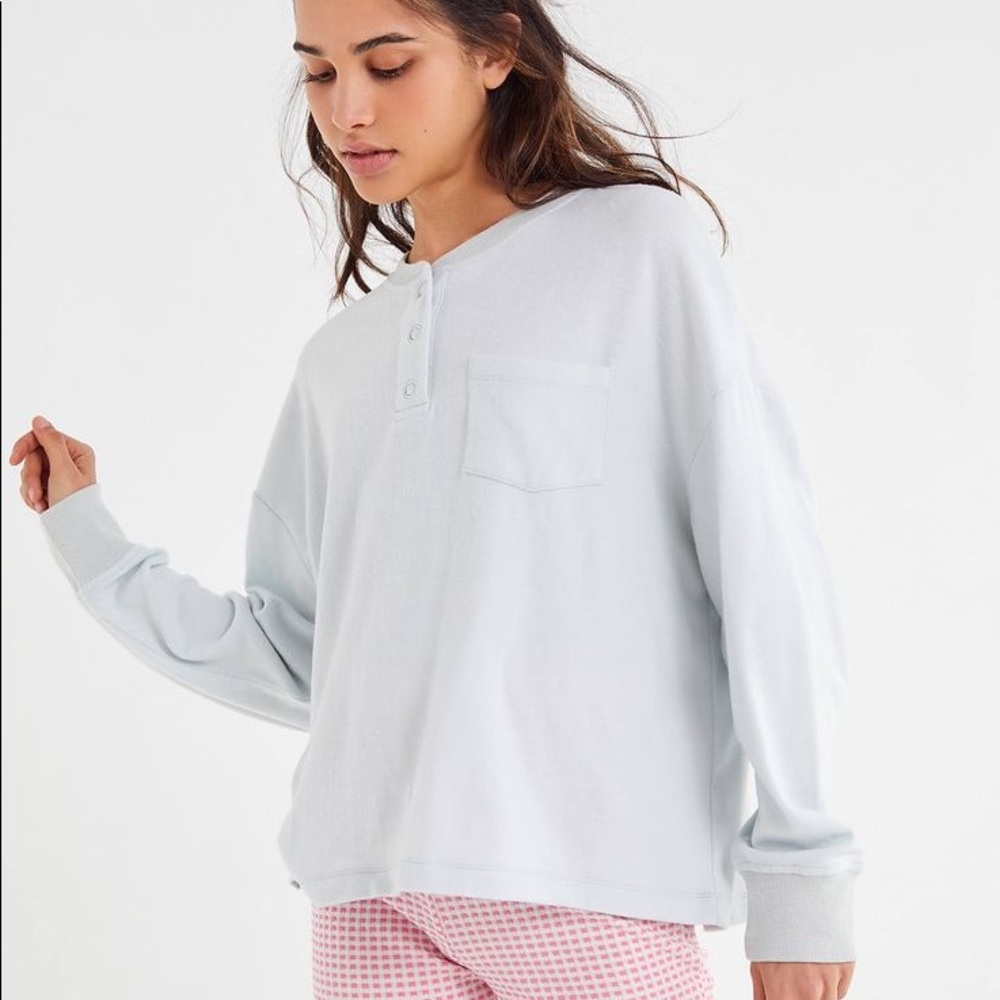 UO Out From Under Jimmy Oversized Thermal Top Light Blue